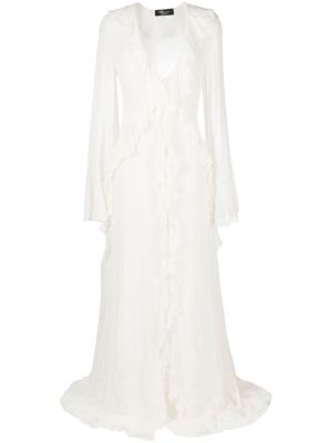 Коктейлна рокля с v-образно деколте с волани Blumarine бяло