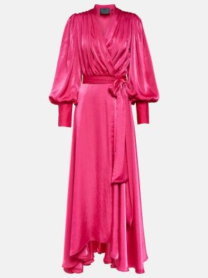 Saténové dlouhé šaty Costarellos růžové