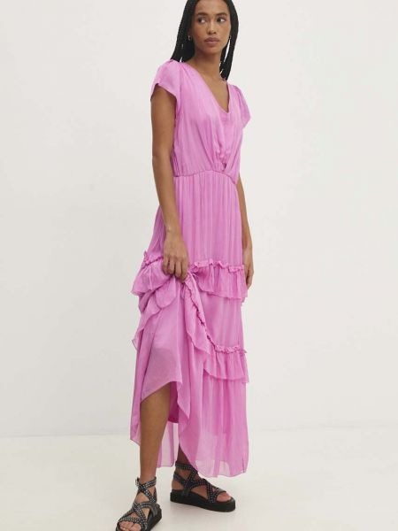 Pamučna maksi haljina Answear Lab ružičasta