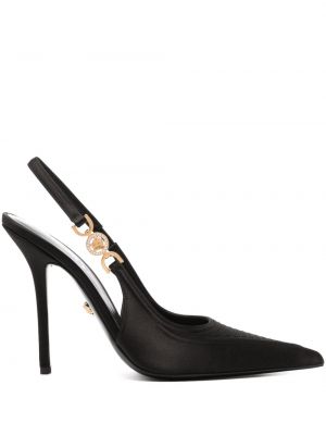 Pantofi cu toc din satin slingback Versace negru