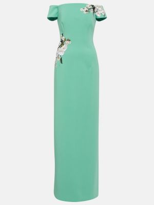 Šilkinis siuvinėtas maksi suknelė Oscar De La Renta žalia