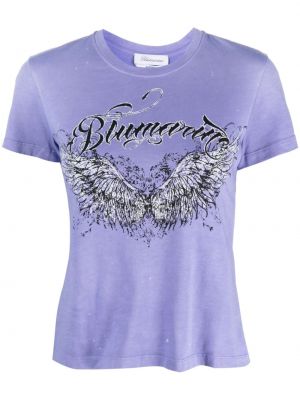 Памучна тениска с принт Blumarine виолетово
