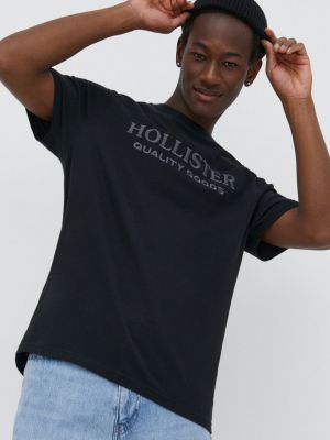 Bavlněné tričko s aplikacemi Hollister Co. černé