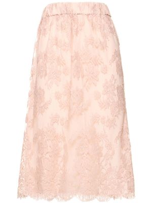 Kvetinová čipkovaná bavlnená midi sukňa Gucci ružová