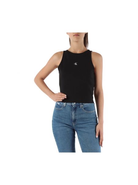Lyocell top mit print mit rundem ausschnitt Calvin Klein Jeans schwarz