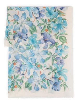 Fular din cașmir cu model floral cu imagine Ferragamo albastru