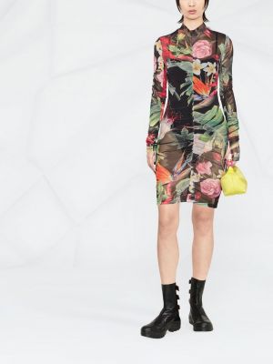 Sukienka mini w kwiatki z nadrukiem Philipp Plein czarna