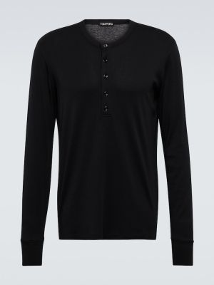 Camiseta con botones de tela jersey Tom Ford negro