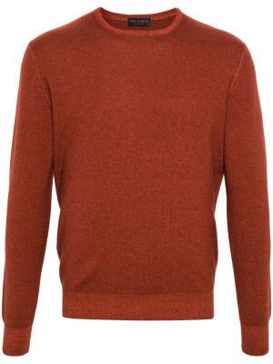 Volneni pulover iz merina z okroglim izrezom Dell'oglio oranžna