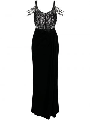Кадифена макси рокля с мъниста Elisabetta Franchi черно