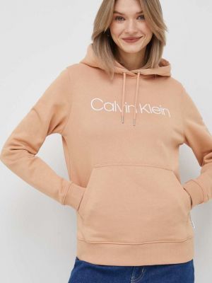 Calvin Klein felső narancssárga, női, nyomott mintás, kapucnis