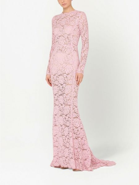Krajkové dlouhé šaty Dolce & Gabbana růžové