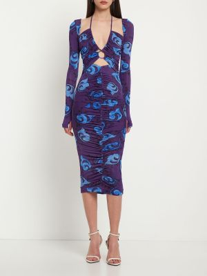 Midi obleka iz viskoze Versace Jeans Couture vijolična