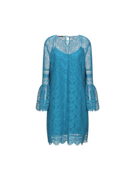 Haftowana sukienka mini Alberta Ferretti niebieska
