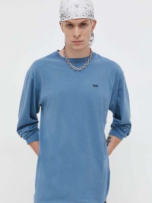 Bavlněné tričko s dlouhým rukávem s dlouhými rukávy s aplikacemi Vans modré