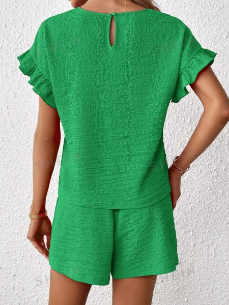 Однотонные шорты с круглым вырезом Shein зеленые