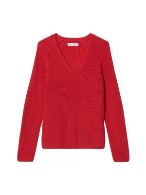 Dzianinowy sweter z dekoltem w serek Marc O'polo czerwony