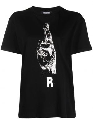 Kokvilnas t-krekls ar apdruku Raf Simons melns
