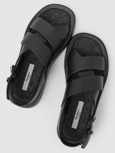 Босоножки без каблука из искусственной кожи Pepe Jeans London черные