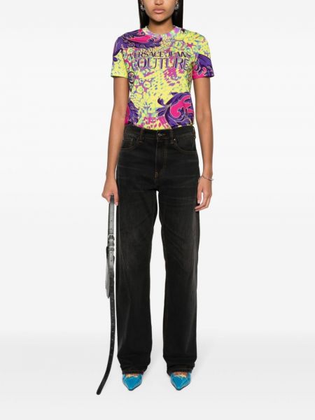 Kokvilnas t-krekls ar apdruku Versace Jeans Couture violets