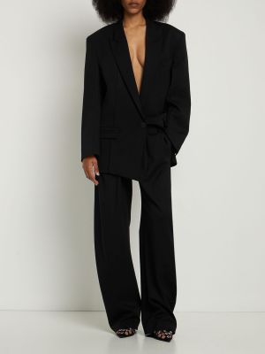 Vlněné kalhoty s vysokým pasem relaxed fit The Attico černé