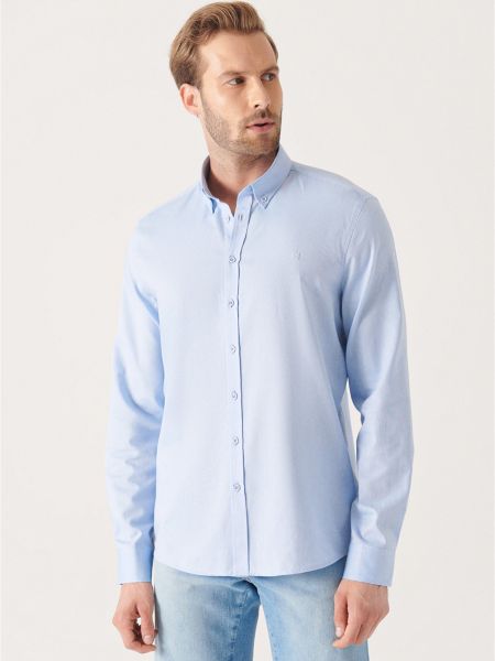 Βαμβακερό πουκάμισο με κουμπιά Avva μπλε