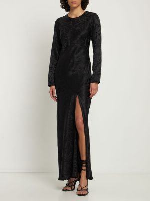 Svilena dolga obleka iz žakarda Anine Bing črna