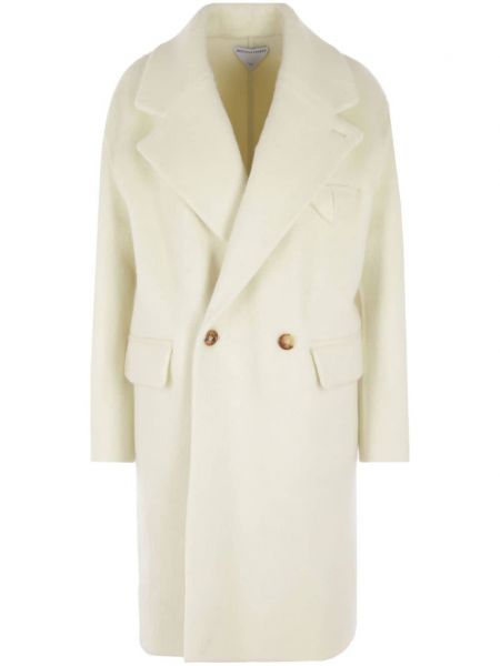 Vlněný kabát z alpaky Bottega Veneta bílý