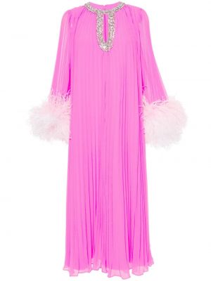 Плисирана вечерна рокля с пера Self-portrait розово