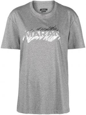 Памучна тениска с принт Isabel Marant сиво