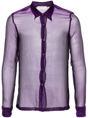 Прозрачна копринена риза Dries Van Noten виолетово