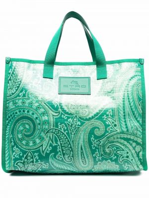 Nákupná taška s potlačou s paisley vzorom Etro zelená