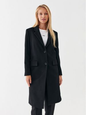 Slim fit vlnený priliehavý kabát Boss čierna
