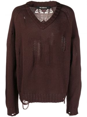 Vlněný svetr s oděrkami Misbhv hnědý