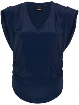 Bluza s v-izrezom s draperijom Pinko plava