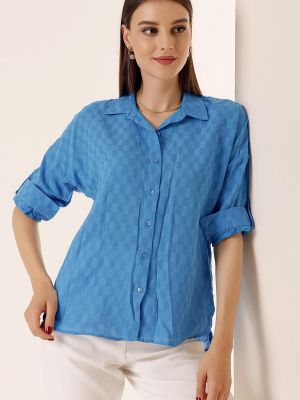 Polo marškinėliai su sagomis By Saygı mėlyna