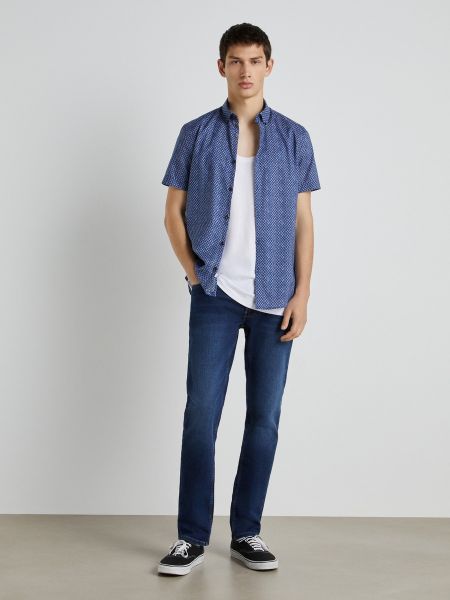 Camisa de algodón con estampado manga corta Easy Wear azul