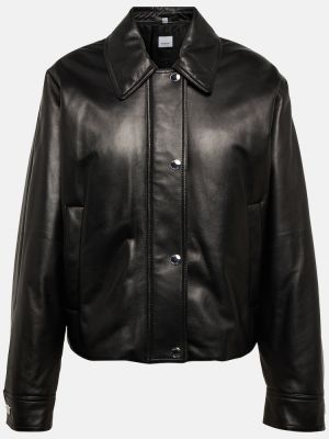 Kožená bunda s výšivkou Burberry čierna