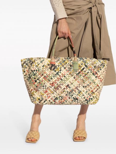 Leder shopper handtasche mit print Bottega Veneta beige