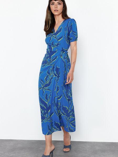 Midi haljina od viskoze s cvjetnim printom s printom Trendyol plava