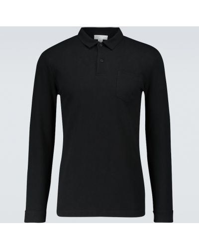 Polo marškinėliai ilgomis rankovėmis Sunspel juoda
