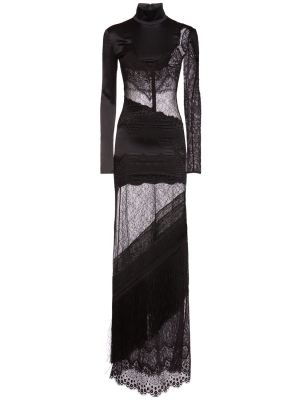 Čipkované saténové dlouhé šaty Tom Ford čierna