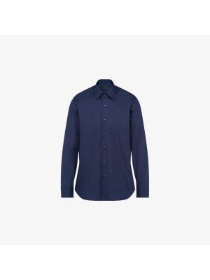 Хлопковая рубашка с жемчугом слим Prada синяя