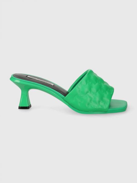 Kožené pantofle na podpatku Karl Lagerfeld zelené