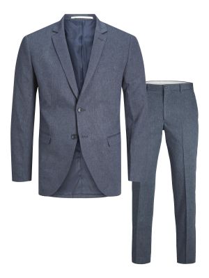Ľanový oblek v biznis štýle na zips Jack & Jones - modrá
