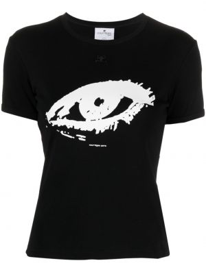 Bavlněné tričko s potiskem Courrèges černé