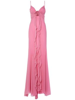 Μεταξωτή μάξι φόρεμα με βολάν Blumarine ροζ