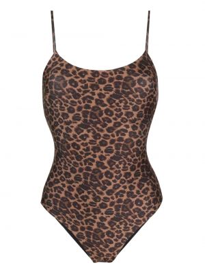 Plavky s potlačou s leopardím vzorom Sundek hnedá