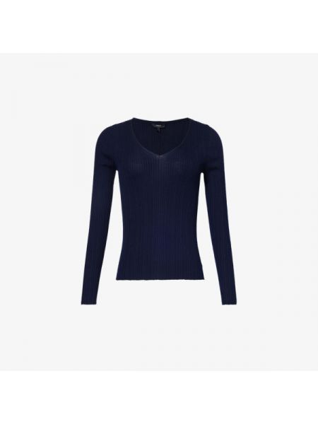 Шерстяной свитер с v-образным вырезом свободного кроя Theory синий