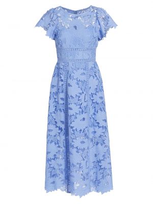 Кружевное шифоновое платье миди Ml Monique Lhuillier синее